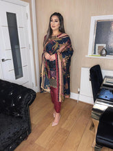 Load image into Gallery viewer, Maroon Lilen Shalwar Kameez with woollen  dupatta 3piece ready to wear suit
