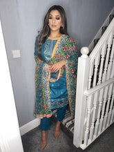 Load image into Gallery viewer, Blue lawn Shalwar Kameez with chiffon  dupatta 3piece ready to wear suit
