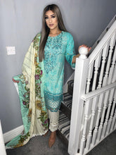 Load image into Gallery viewer, Blue Lilen Shalwar Kameez with woollen  dupatta 3piece ready to wear suit
