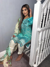 Load image into Gallery viewer, Blue Lilen Shalwar Kameez with woollen  dupatta 3piece ready to wear suit
