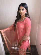 Load image into Gallery viewer, Pink fully stitched 3 piece suit with Net duppatta
