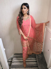 Load image into Gallery viewer, Pink fully stitched 3 piece suit with Net duppatta
