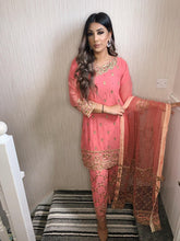 Load image into Gallery viewer, Pink fully stitched 3 piece suit with Net duppatta
