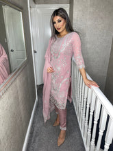 Load image into Gallery viewer, Pink Embroidered Shalwar Kameez with chiffon duppatta fully stitched 3 piece suit MOB-AA48B
