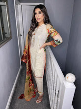 Load image into Gallery viewer, CREAM lawn Shalwar Kameez with chiffon  dupatta 3piece ready to wear suit
