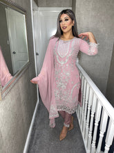 Load image into Gallery viewer, Pink Embroidered Shalwar Kameez with chiffon duppatta fully stitched 3 piece suit MOB-AA48B
