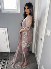 Load image into Gallery viewer, Light Purple Net Shalwar Kameez with net duppatta fully stitched 3 piece suit
