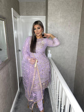 Load image into Gallery viewer, 3PC LILAC Embroidered Shalwar Kameez with Net duppatta fully stitched 3 piece suit F-1283B
