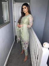 Load image into Gallery viewer, Light Green Net Shalwar Kameez with net duppatta fully stitched 3 piece suit
