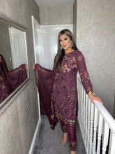 Load image into Gallery viewer, 3PC WINE Embroidered Shalwar Kameez with CHIFFON duppatta fully stitched 3 piece suit C-1531
