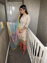 Load image into Gallery viewer, WHITE Embroidered Shalwar Kameez with chiffon duppatta fully stitched 3 piece suit with Chiffon Dupatta MOB-D5177
