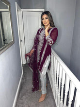 Load image into Gallery viewer, Purple and Silver Shalwar Kameez with fully stitched 3 piece suit with Chiffon Dupatta MOB-PURPLESILVER
