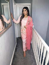 Load image into Gallery viewer, Baby Pink Shalwar Kameez with pink chiffon duppatta fully stitched 3 piece suit with Chiffon Dupatta
