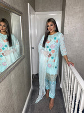 Load image into Gallery viewer, Baby Blue Embroidered Shalwar Kameez with Chiffon duppatta fully stitched 3 piece suit ALK-2095
