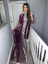 Load image into Gallery viewer, Purple and Silver Shalwar Kameez with fully stitched 3 piece suit with Chiffon Dupatta MOB-PURPLESILVER
