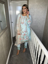 Load image into Gallery viewer, Baby Blue Embroidered Shalwar Kameez with chiffon duppatta fully stitched 3 piece suit with Chiffon Dupatta MOB-90020B
