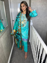 Load image into Gallery viewer, Blue lawn Shalwar Kameez with chiffon dupatta 3piece ready to wear suit MOB-HM249
