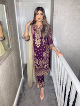 Load image into Gallery viewer, WINE Embroidered Shalwar Kameez with Net duppatta fully stitched 3 piece suit with Net Dupatta MOB-5182WINE
