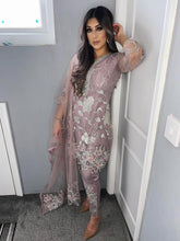 Load image into Gallery viewer, Light Purple Net Shalwar Kameez with net duppatta fully stitched 3 piece suit
