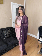 Load image into Gallery viewer, Pink Shalwar Kameez with Purple Chiffon duppatta fully stitched 3 piece suit
