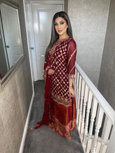 Load image into Gallery viewer, Shalwar Kameez Maroon lehenga and net dupatta fully stitched 3 piece suit MOB-39009
