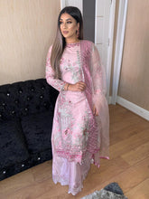 Load image into Gallery viewer, Shalwar Kameez pink With lehenga and net dupatta fully stitched 3 piece suit
