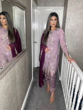 Load image into Gallery viewer, Purple Embroidered Shalwar Kameez with Plum Chiffon duppatta fully stitched 3 piece suit with Net Dupatta MOB-HT27
