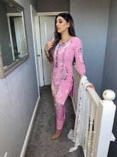 Load image into Gallery viewer, Pink Shalwar Kameez with Peach Chiffon duppatta fully stitched 3 piece suit
