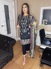 Load image into Gallery viewer, Black Lilen Shalwar Kameez with woollen  dupatta 3piece ready to wear suit
