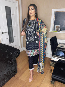 Black Lilen Shalwar Kameez with woollen  dupatta 3piece ready to wear suit