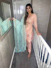 Load image into Gallery viewer, PINK Shalwar Kameez fully stitched 3 piece suit with Blue Chiffon Dupatta MOB-AA53
