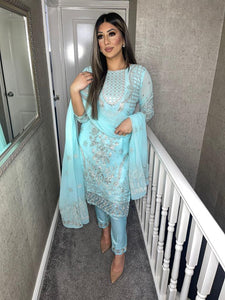 Baby Blue Shalwar Kameez fully stitched piece suit with Chiffon