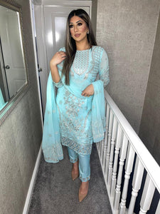 Baby Blue Shalwar Kameez fully stitched 3 piece suit with Chiffon Dupatta MOB-AA48