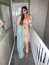 Load image into Gallery viewer, PINK Shalwar Kameez fully stitched 3 piece suit with Blue Chiffon Dupatta MOB-AA53
