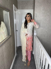 Load image into Gallery viewer, 3PC WHITE PEACH PINK Embroidered Shalwar Kameez with CHIFFON duppatta fully stitched 3 piece suit F-60027
