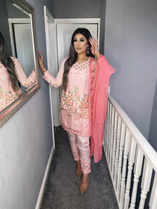 Baby Pink Shalwar Kameez with pink chiffon duppatta fully stitched 3 piece suit with Chiffon Dupatta