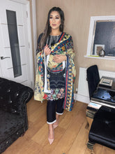 Load image into Gallery viewer, Black Lilen Shalwar Kameez with woollen  dupatta 3piece ready to wear suit
