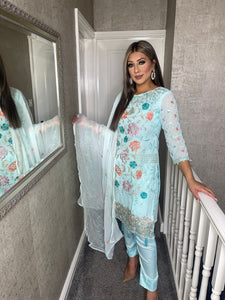 Baby Blue Embroidered Shalwar Kameez with Chiffon duppatta fully stitched 3 piece suit ALK-2095