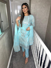 Load image into Gallery viewer, Baby Blue Shalwar Kameez fully stitched 3 piece suit with Chiffon Dupatta MOB-AA48
