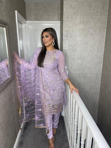 3PC LILAC Embroidered Shalwar Kameez with Net duppatta fully stitched 3 piece suit F-1283B