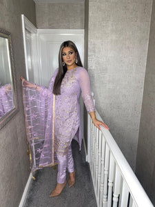 3PC LILAC Embroidered Shalwar Kameez with Net duppatta fully stitched 3 piece suit F-1283B